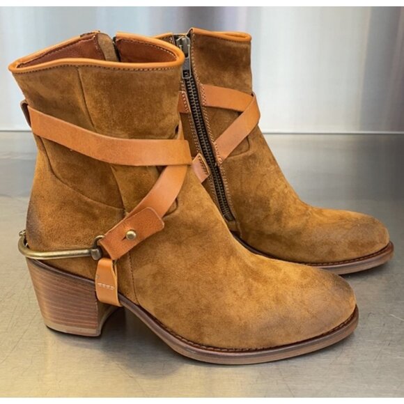 Sundance Ambleside Freebird Slouchy Brown Suede Boho Hippie Cognac Leather Boots - Picture 1 of 11